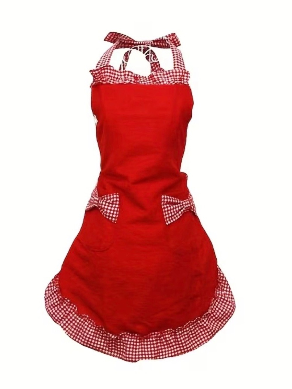 Red Retro Gingham Trim Apron